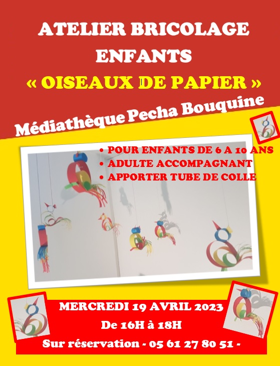 Atelier bricolage enfants, mobiles oiseaux, mercredi 19 avril 2023