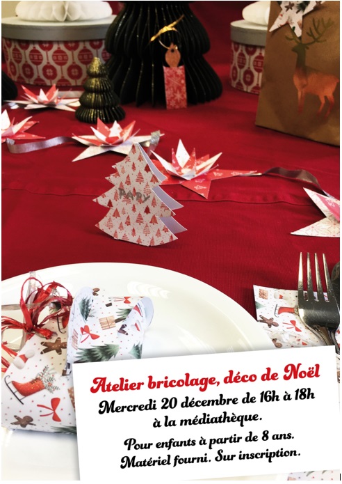 Atelier bricolage enfants - Déco table de Noël - Mercredi 20/12 de 16h à  18h - Commune de Pechabou