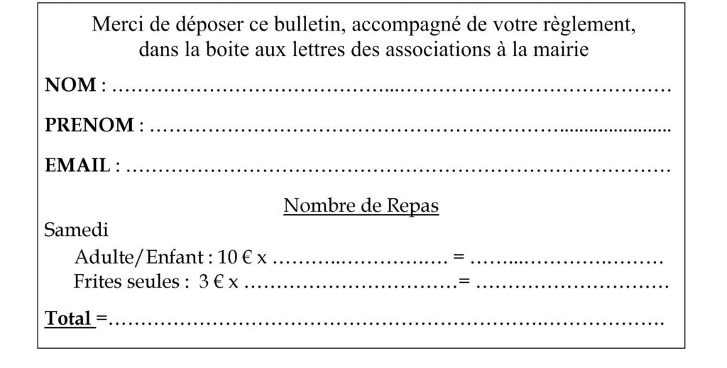 Bulletin de réservation repas fête de la musique