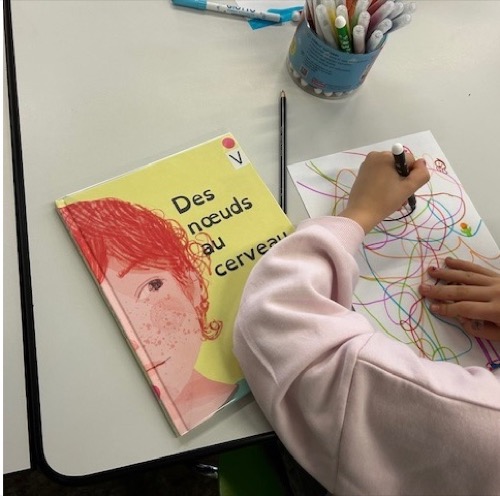 La couverture du livre Des nœuds au cerveau sous le coude d'une jeune artiste